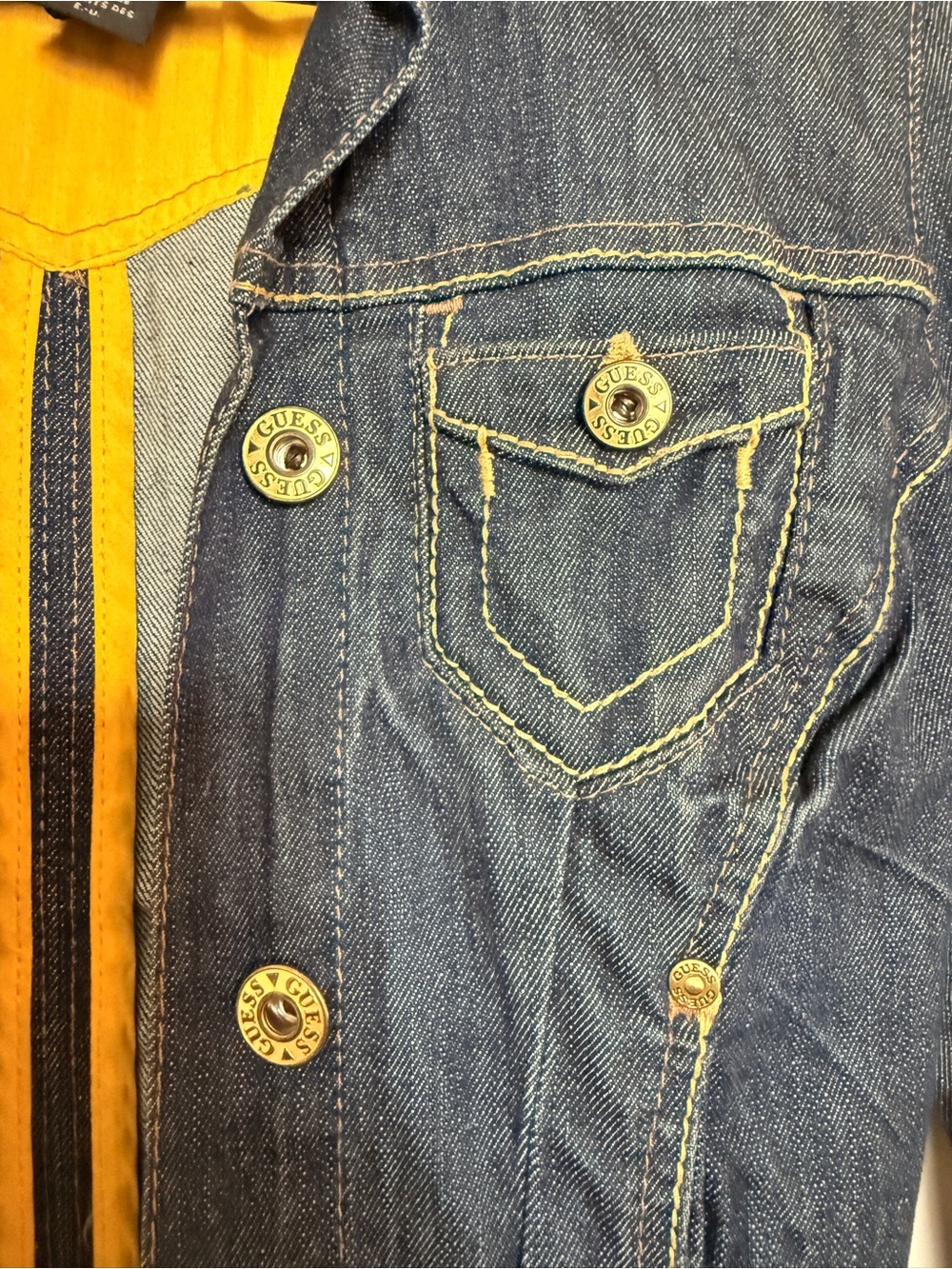 GUESS Blue Denim Jacket with Gold Detail. Size XS Petite - Picture 7 of 11